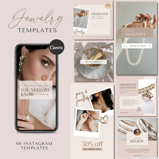 Jewelry Instagram Templates – 60 Editable Canva Designs (Posts + Stories)