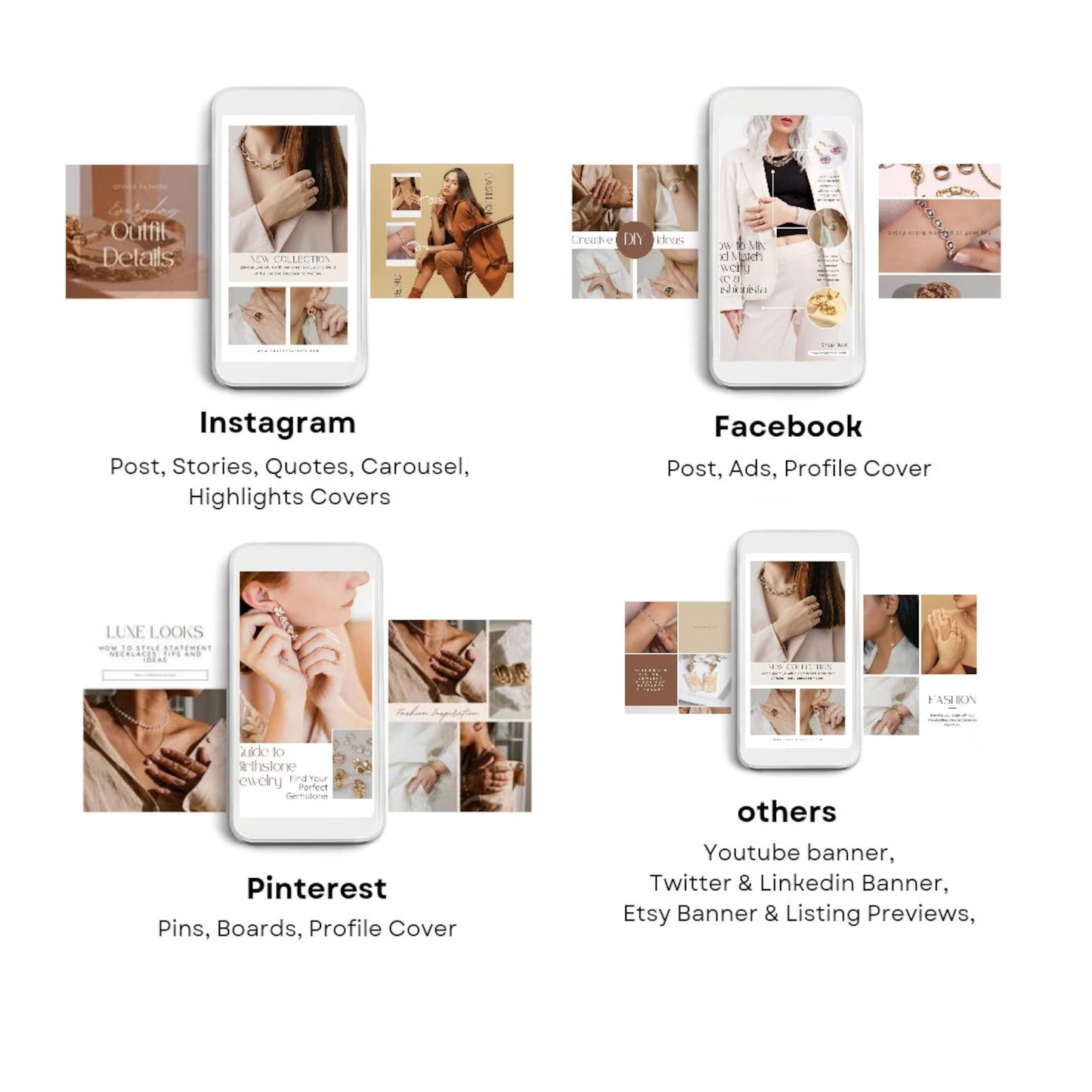 Jewelry Instagram Templates – 60 Editable Canva Designs (Posts + Stories)